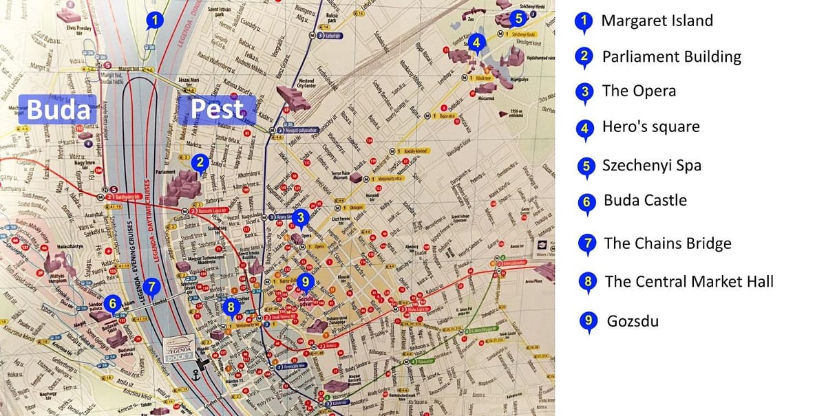 budimpešta mesta za obisk zemljevid